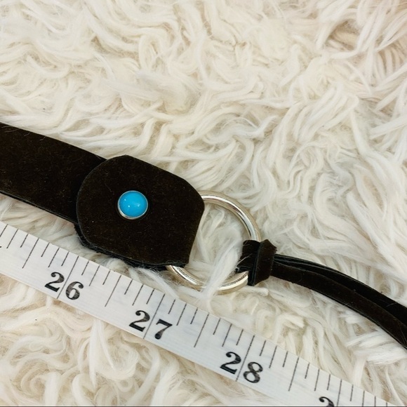Brown Microsuede Turquoise Beads Fringe Tie Belt Adjustable Sizing 47” total - Picture 8 of 12